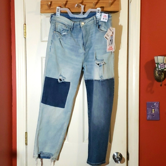 celebrity pink Denim - Celebrity Pink Slim Straight Distressed Y2K Patchy Jeans